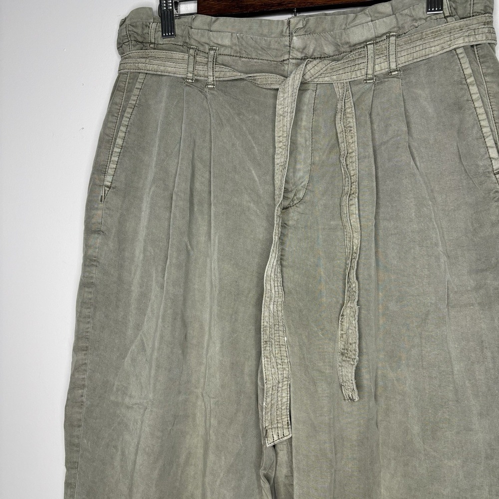 American Eagle Green Paper Bag Cropped Wide Leg Pants 14 Belted Boho Baggy Loose - Picture 9 of 10